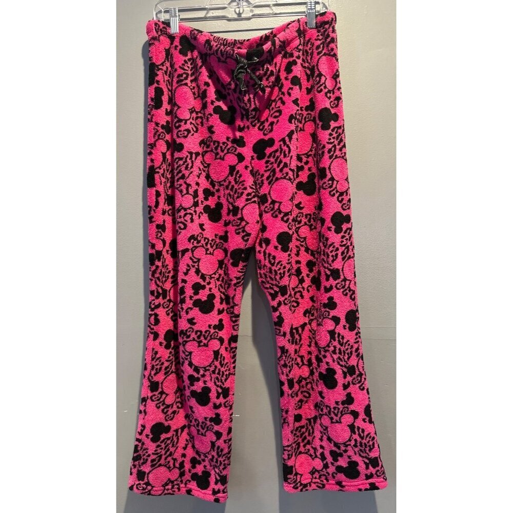 Disney Women’s L Pink & Black Fleece Pajama Pants Cozy Lounge y2k retro comfy